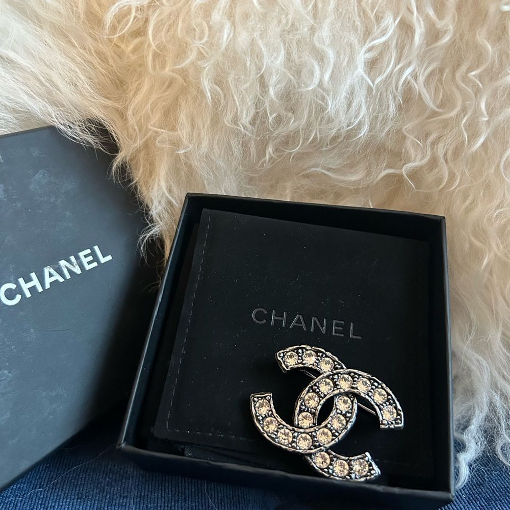 Chanel Ruthenium Crystal CC Brooch